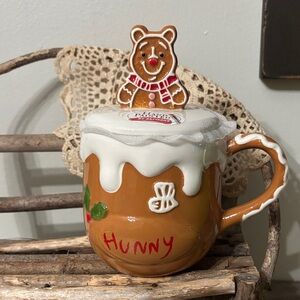 LAST ONE NEW Disney Winnie The Pooh Gingerbread Hunny Pot Christmas Mug W/Topper